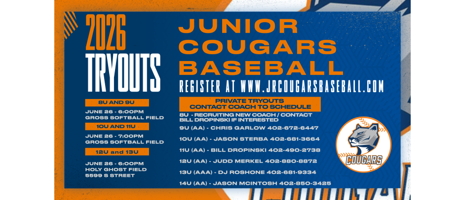 2026 Junior Cougars Baseball Tryouts Set